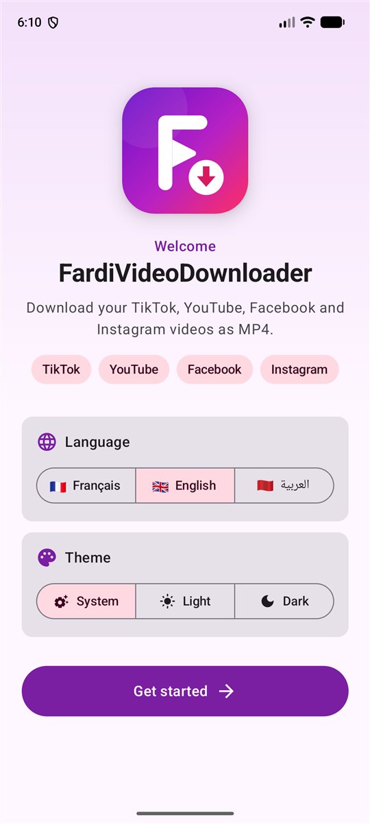 FardiVideoDownloader home screen